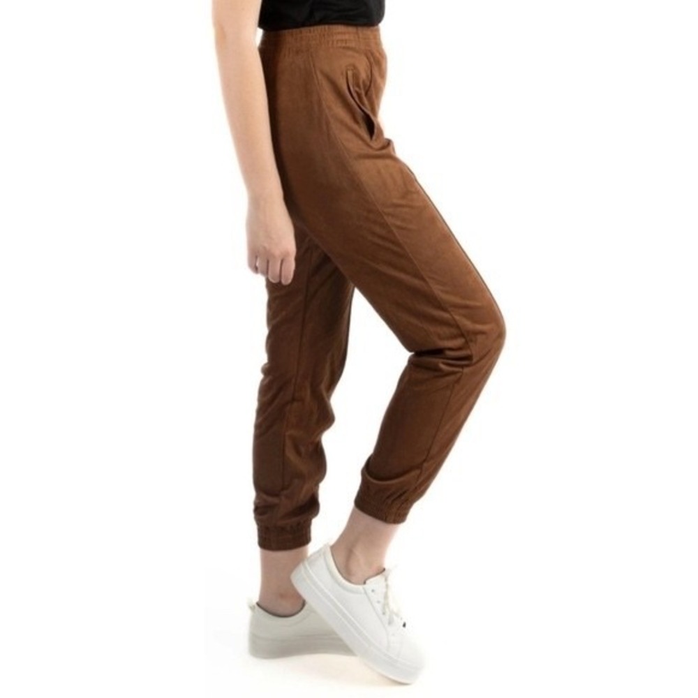 New Tractr Women's Brown Super Soft Suede Jogger Bottoms Size 10/30